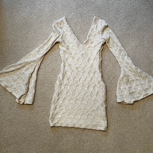 BEBE Retro Ethereal Deep V-neck Mini Dress - Picture 5 of 6